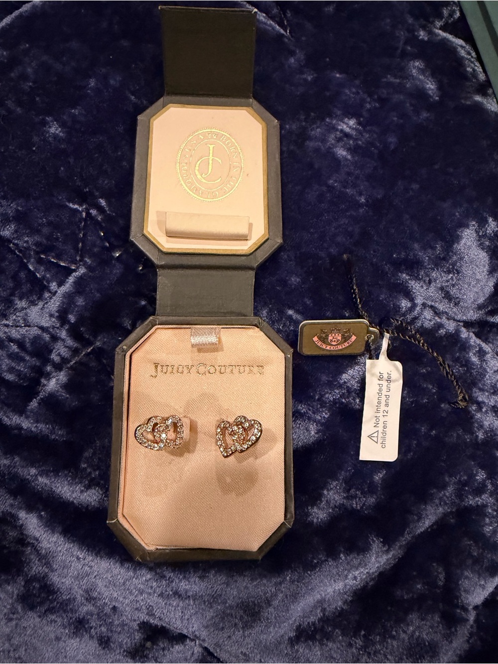 Juicy Couture Rose Gold Heart Crystal Stud Earrings